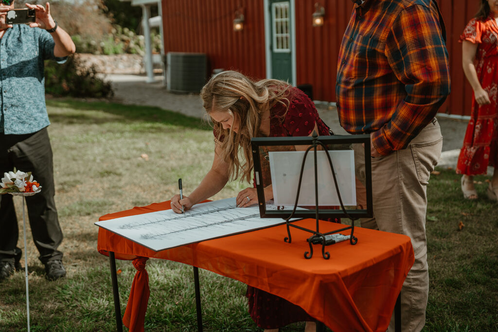 guests lining up to sign the guest book before the ceremony