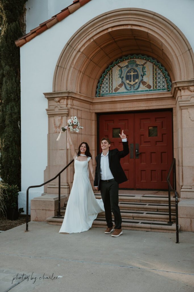 Historic chapel at The Thursday Club, a charming elopement venue in Liberty Station, San Diego